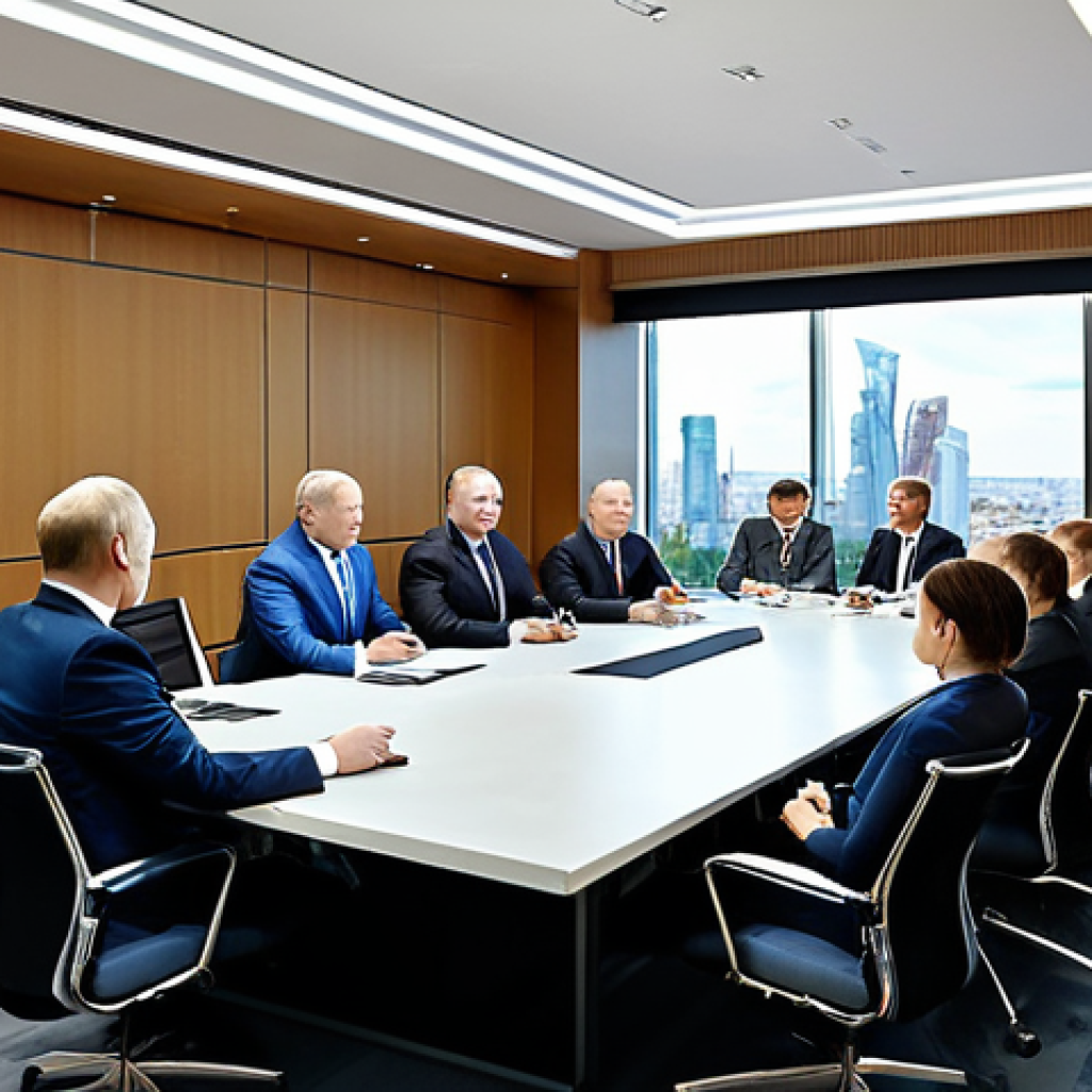 무역협상 중 협상 테이블 구성의 중요성 - **

A modern conference room in Moscow, Russia. Participants are seated around a rectangular table, ...