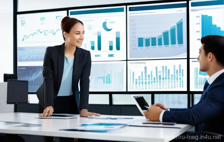 무역협상에서 사용하는 협상 도구와 소프트웨어 - **A highly detailed, realistic image of a diverse team of three business professionals (one man, two...