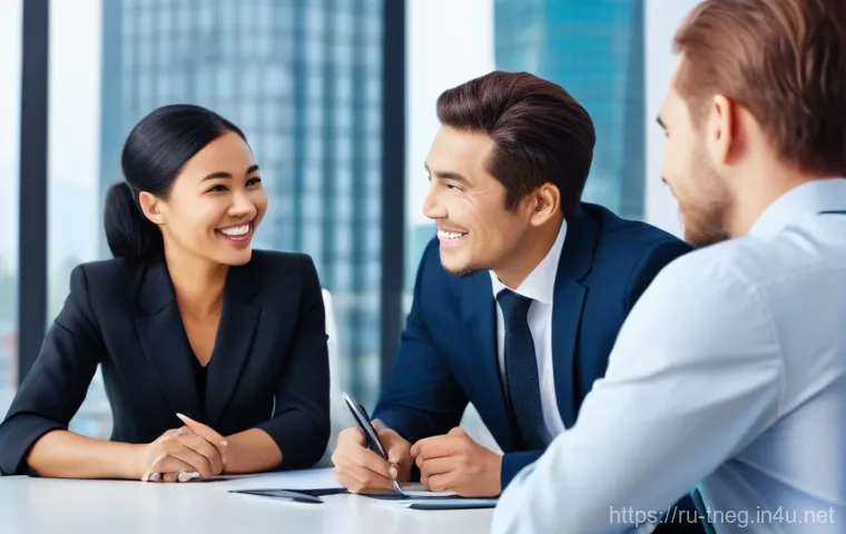 무역협상가의 필수 소프트 스킬 - **Prompt:** A diverse group of four business professionals, including a man in a traditional Russian...