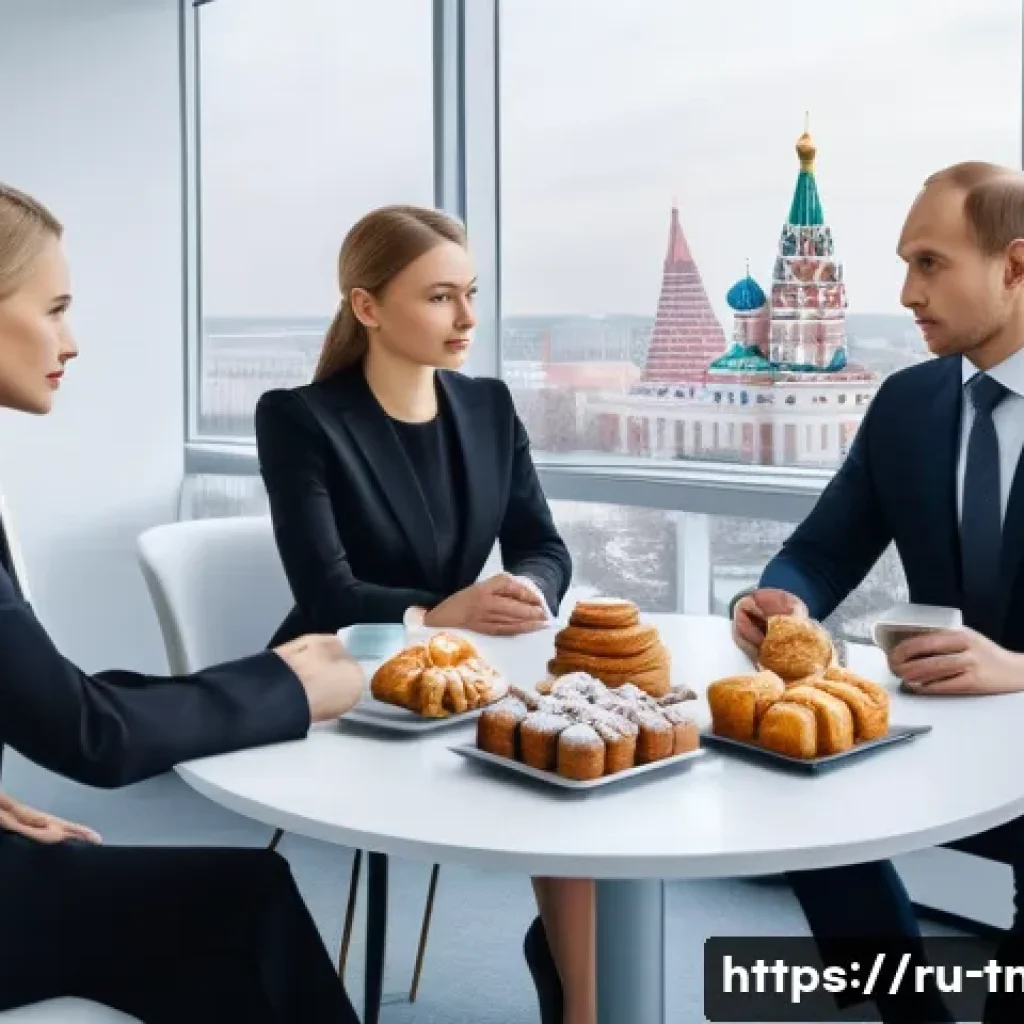 무역협상에서 성과를 높이는 방법 - A professional business negotiation scene set in a modern Russian office, featuring two men and two ...
