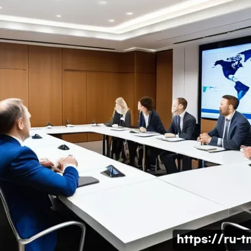 무역협상에서 협상의 타이밍 결정 전략 - A professional international business negotiation scene set in a modern conference room in Moscow, f...
