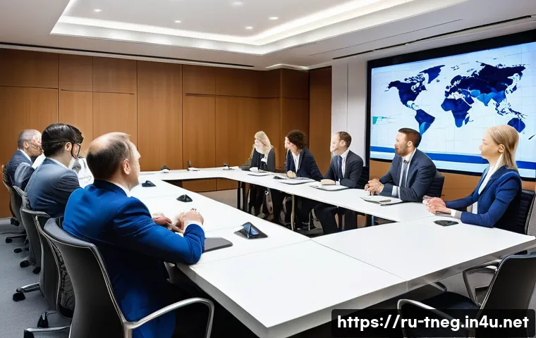 무역협상에서 협상의 타이밍 결정 전략 - A professional international business negotiation scene set in a modern conference room in Moscow, f...