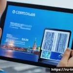 무역협상과 디지털 기술 활용 사례 - pdf") and a visible QR for instant verification. Through floor-to-ceiling windows, a snowy Moscow sk...