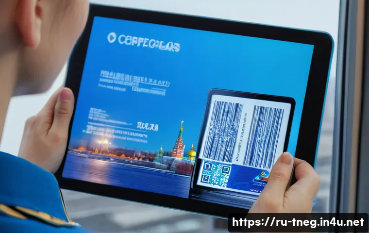무역협상과 디지털 기술 활용 사례 - pdf") and a visible QR for instant verification. Through floor-to-ceiling windows, a snowy Moscow sk...