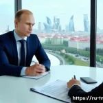 무역협상 연봉 협상 노하우 - A professional business meeting scene in a modern Moscow office, featuring a confident Russian man i...